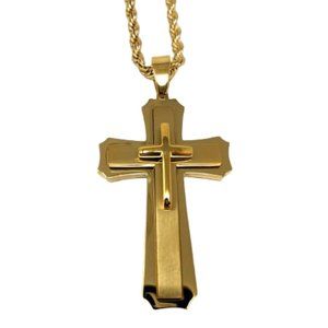 Brilliance Fine Jewelry Stainless Steel Yellow Cross Pendant Necklace